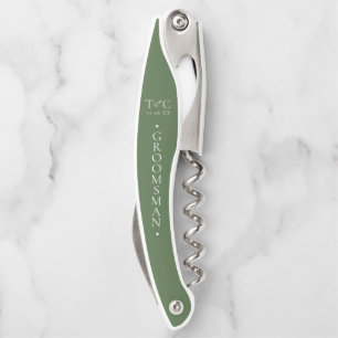 Minimalist Wedding Groomsman Wht/Green ID954 Corkscrew