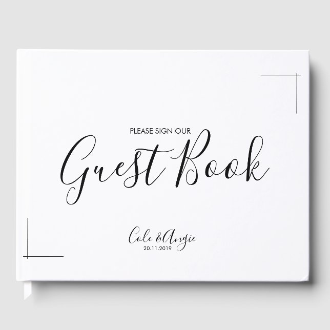 Minimalist Wedding Guest Book with Crossed Borders (Front)
