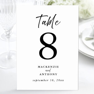 Minimalist Wedding Handwritten Script Black  Table Number