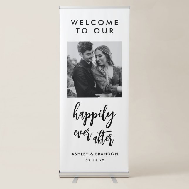 Minimalist Wedding Happily Ever After Party Retractable Banner (Front)