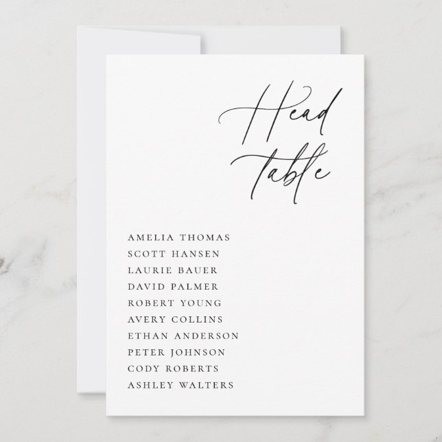 Minimalist Wedding Head Table Seating Card (Front)