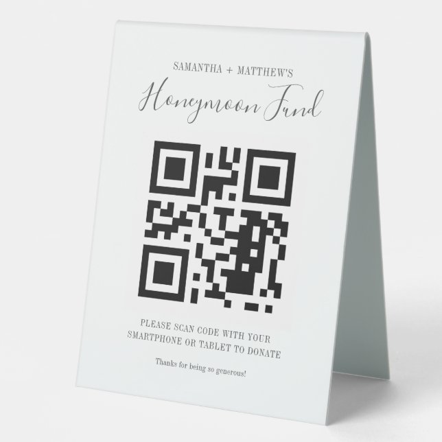 Minimalist Wedding Honeymoon Fund QR Code Donation (Front)