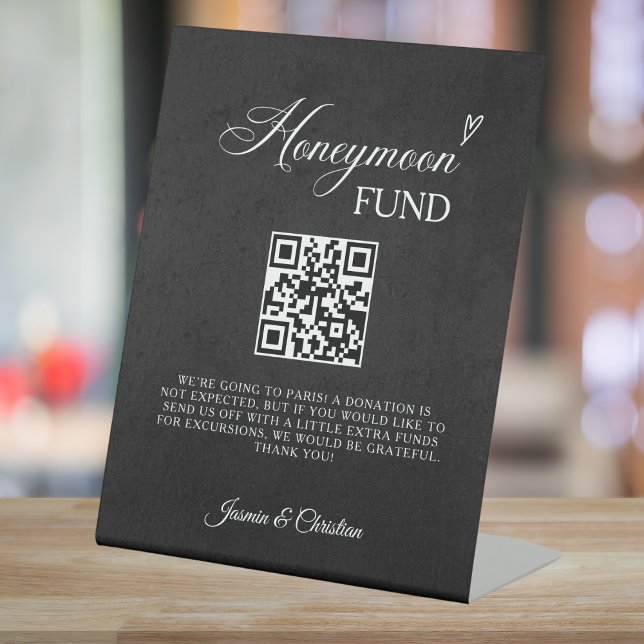 Minimalist Wedding Honeymoon Fund QR Code Pedestal Sign (Creator Uploaded)