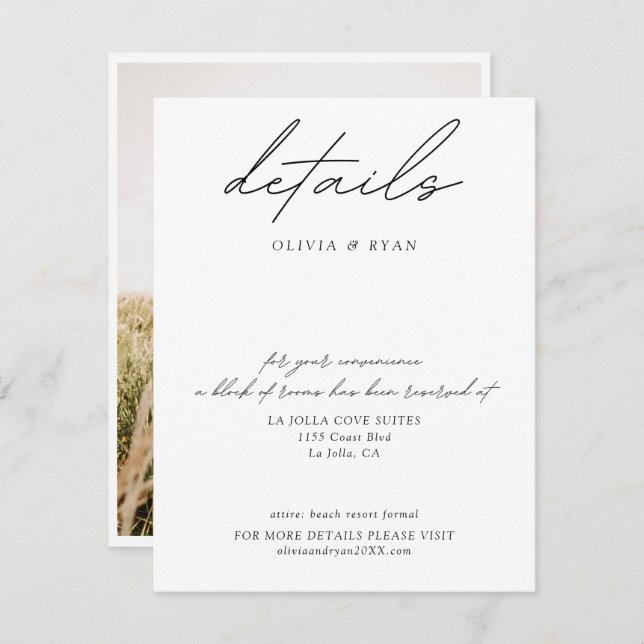 Minimalist Wedding Hotel Room Block Details Enclosure Card (Front/Back)