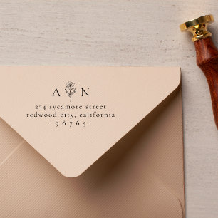 Minimalist Wedding Initials Floral Return Address Self-inking Stamp