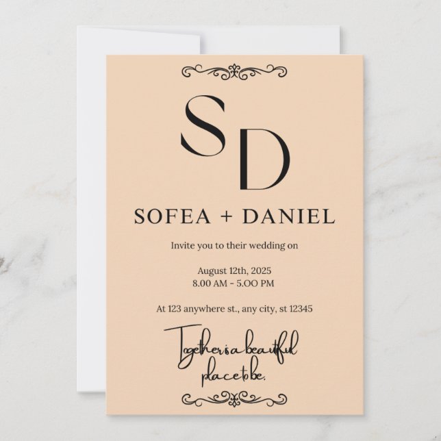 Minimalist Wedding Invitation | Editable Modern 5" (Front)