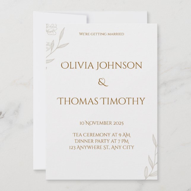 Minimalist Wedding Invitation, Elegant Modern Card (Front)