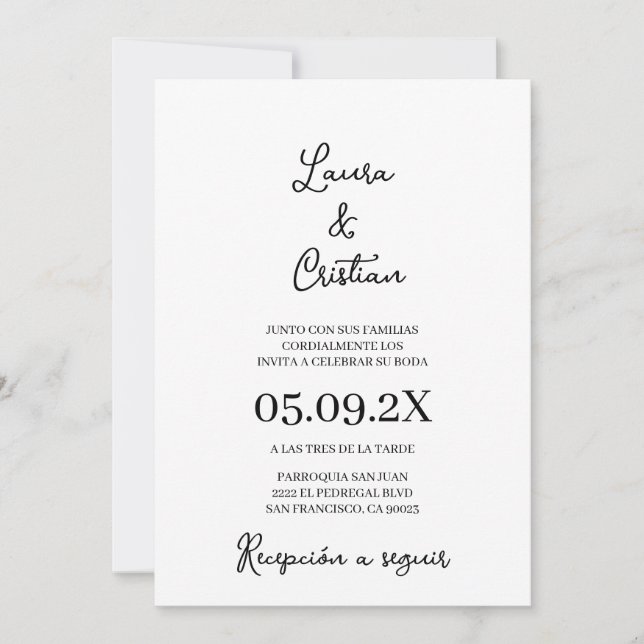 Minimalist wedding Invitation in Spanish (Front)
