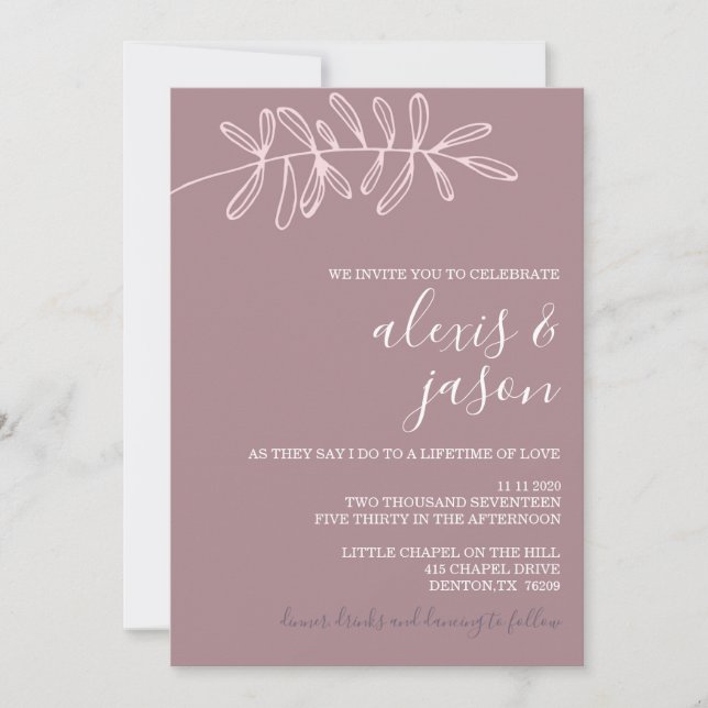 Minimalist Wedding Invitation - Mauve Floral (Front)