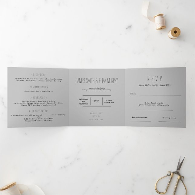 Minimalist Wedding Invitation Trifold with Photo (Inside)