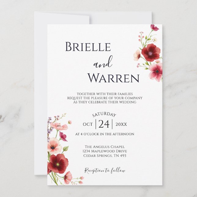 Minimalist Wedding Invitation Wild Flowers (Front)