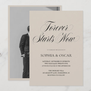 Minimalist Wedding Invitation with Photo Beige