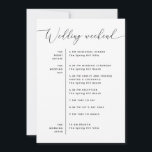 Minimalist Wedding Itinerary | Weekend Timeline Invitation<br><div class="desc">Keep your guests informed and warmly welcomed with this black and white wedding weekend timeline card. The front features a simple minimalist itinerary including rehearsal dinner, ceremony, reception, brunch, and other key events, while the back side adds a personalised welcome message from the couple. Perfect for wedding welcome bags, itinerary...</div>