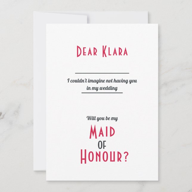 Minimalist Wedding Maid of Honour Invitation (Front)