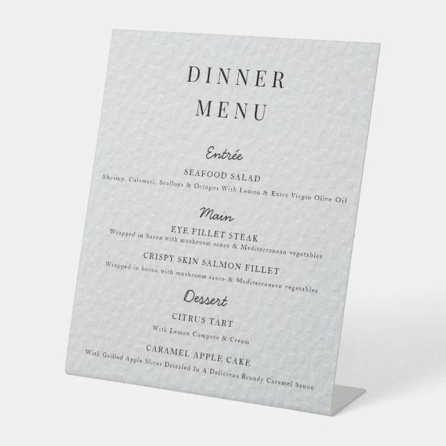 Minimalist Wedding Menu Poster Simple Wedding  Pedestal Sign (Front)