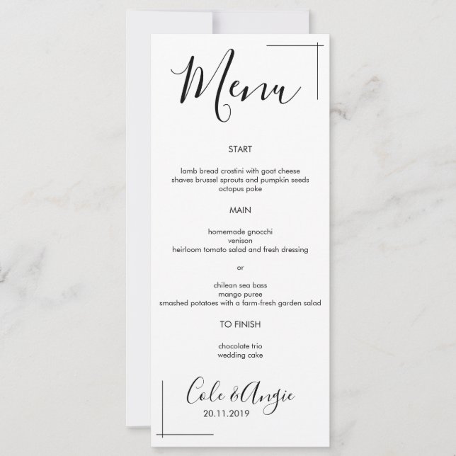 Minimalist Wedding Menu with Crossed Border Invitation (Front)