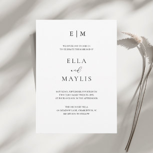 Minimalist Wedding   Modern Black & White Invitation