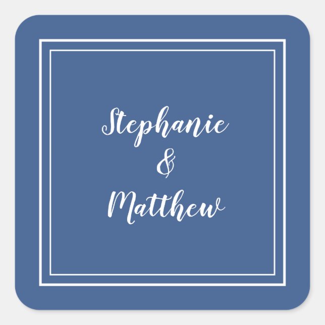 Minimalist Wedding Modern Blue Favour Thank You Square Sticker (Front)