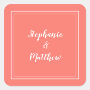 Minimalist Wedding Modern Coral Favour Thank You Square Sticker