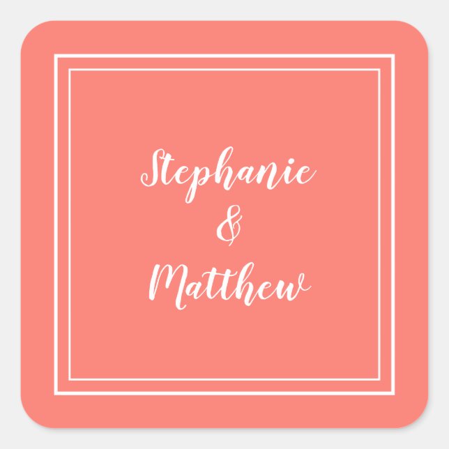 Minimalist Wedding Modern Coral Favour Thank You Square Sticker (Front)