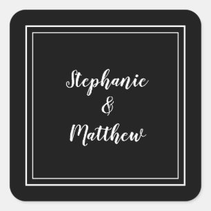 Minimalist Wedding Modern  Favour Black & White Square Sticker