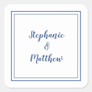 Minimalist Wedding Modern Favour Thank You Blue Square Sticker