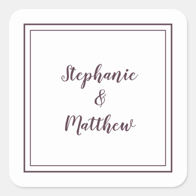 Minimalist Wedding Modern Favour Thank You Purple Square Sticker (Front)