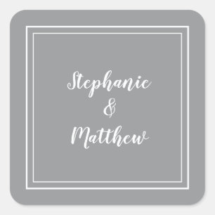 Minimalist Wedding Modern Grey Favour Thank You Square Sticker