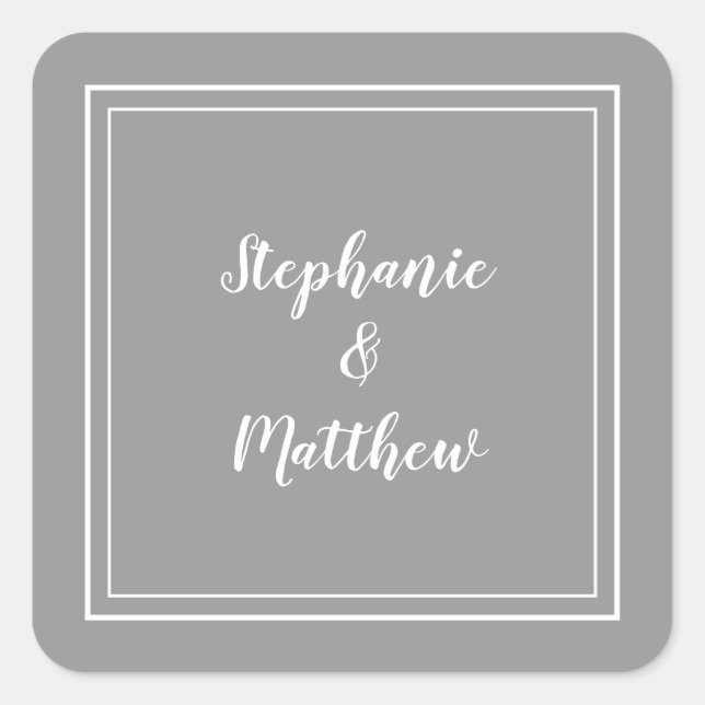 Minimalist Wedding Modern Grey Favour Thank You Square Sticker (Front)
