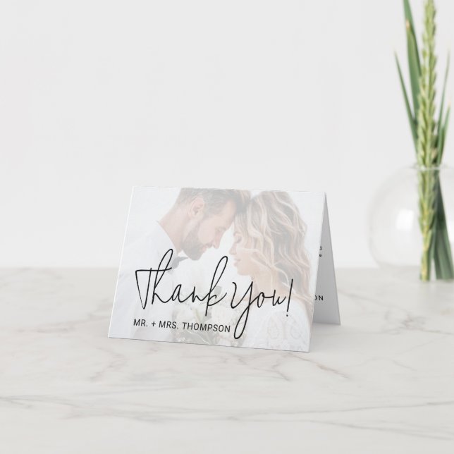 Minimalist Wedding Modern Stylish Photo Overlay Thank You Card (Front)