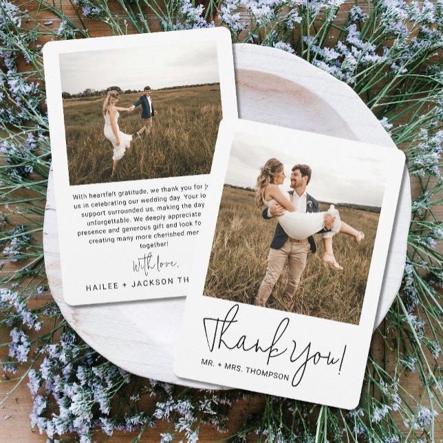 Minimalist Wedding Modern Stylish Script Photo Thank You Card (Creator Uploaded)