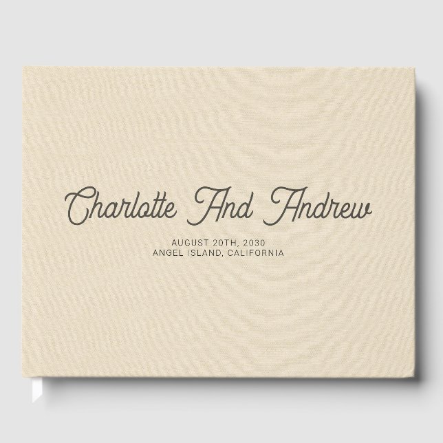 Minimalist Wedding Monogram Cream Faux Linen  Guest Book (Front)