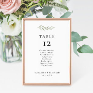 Minimalist Wedding Olive Branch Seating Chart Table Number