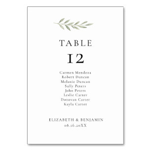 Minimalist Wedding Olive Branch Seating Chart Table Number