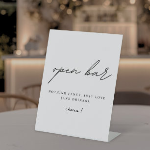 Minimalist Wedding Open Bar Pedestal Sign
