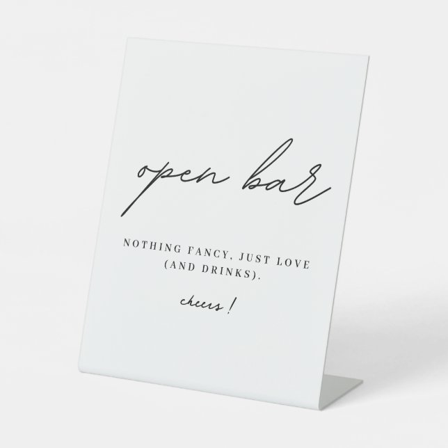 Minimalist Wedding Open Bar Pedestal Sign (Front)