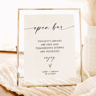 Minimalist Wedding Open Bar Sign, Modern Bar Sign
