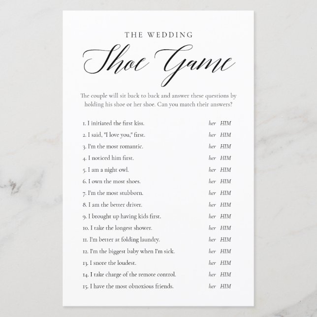Minimalist Wedding or Couples Shower Game Card (Front)