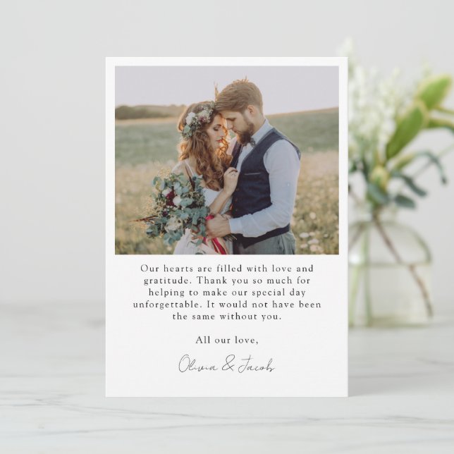 Minimalist Wedding Photo 5x7 Thank You Card (Standing Front)