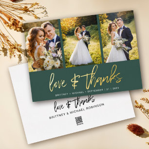 Minimalist Wedding Photo Collage Green Thank You