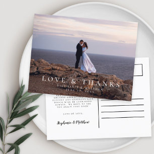 Minimalist Wedding Photo Love & Thanks Message Postcard