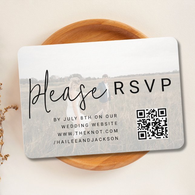 Minimalist Wedding Photo Overlay QR Code RSVP Enclosure Card (Creator Uploaded)