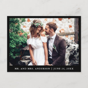 Minimalist Wedding Photo Thank You Blk Postcard