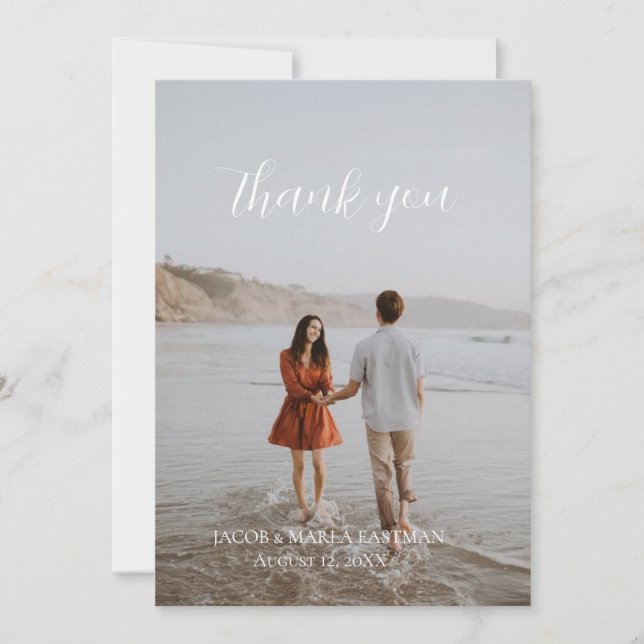 Minimalist Wedding Photo Thank You Card (Front)