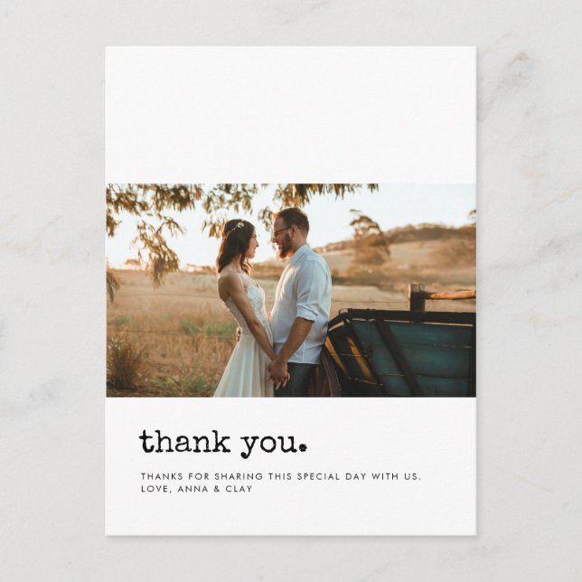 Minimalist wedding photo thank you postcard (Front)