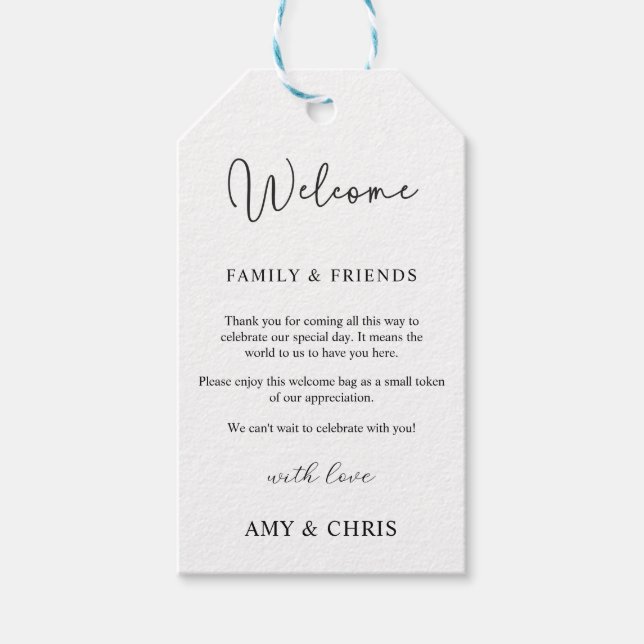 Minimalist Wedding Photo Welcome  Gift Tags (Front)