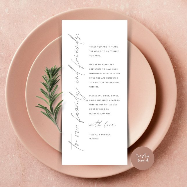 Minimalist Wedding Place Setting Thank You Card (Minimalist Wedding Place Setting Thank You Dinner Card, in Dark Grey)