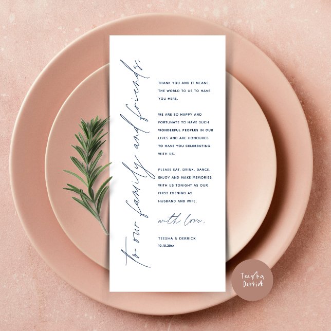 Minimalist Wedding Place Setting Thank You Card (Minimalist Wedding Place Setting Thank You Dinner Card, in Classy Navy Blue)