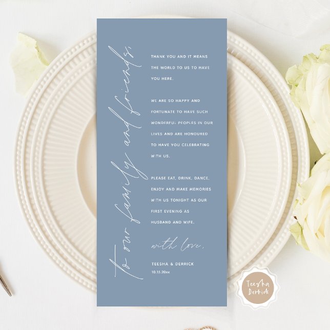 Minimalist Wedding Place Setting Thank You Card (Modern Minimalist Wedding Place Setting Thank You Card for Your Wedding Dinner Party, Dusty Blue)