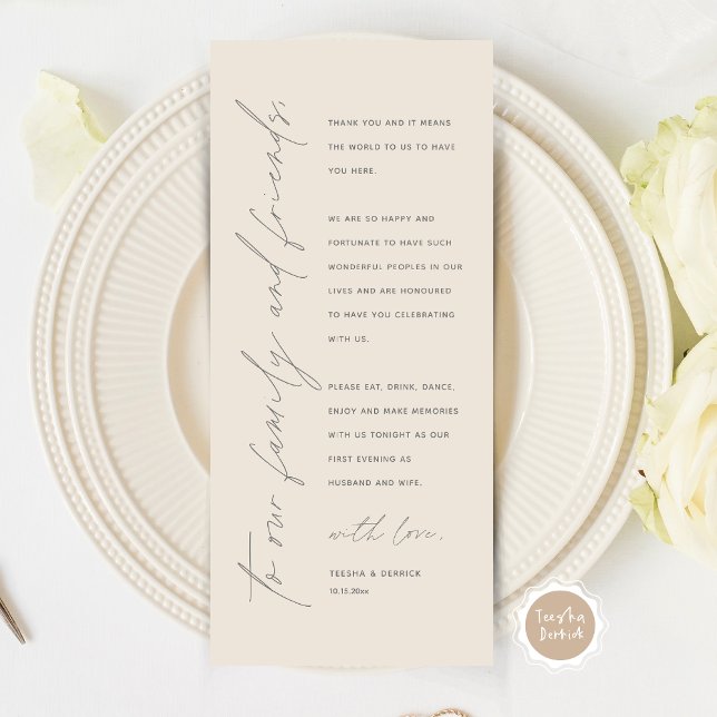 Minimalist Wedding Place Setting Thank You Card (Modern Minimalist Wedding Place Setting Thank You Card for Your Wedding Dinner Party, Grey Cream.)